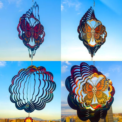 Halloween Wind Spinners Outdoor, 3D Skull Butterfly Wind Spinner 14x12 inches, Kinetic, Stainless Steel Metal, Halloween Decorations Outdoor, Yard Decor, Gift