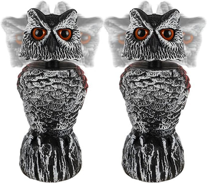 Hausse 2 Pack Fake Owl Decoy to Scare Birds Away, 11.2 inch Wagging Head Plastic Owl Scarecrow Bird Deterrents, Owls Statue Nature Enemy Horned Pest Repellent for Outdoor Garden Yard