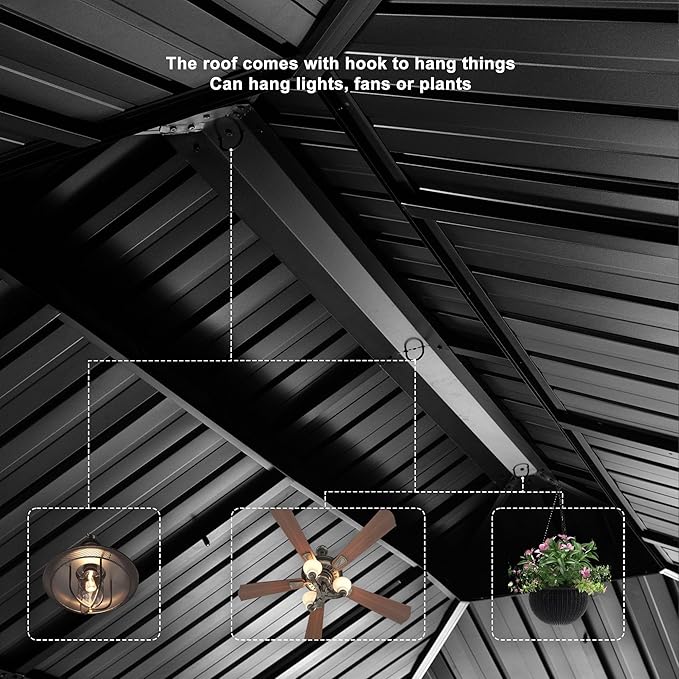 PURPLE LEAF 12' X 20' Gazebo with Galvanized Steel Hardtop Roof Patio Gazebo for Outdoor Lawn and Garden Permanent Pavilion Grey（Only Frame）