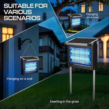 Solar Bug Zapper Outdoor Waterproof, Jepwe 4500V Cordless Bug Zapper Outdoor Large, Rechargeable Mosquito Killer & Fly Zapper, Solar Powered Insect Trap for Garden, Patio, Backyard, Indoor Use