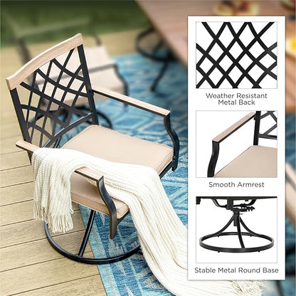 PHI VIALLA Patio Chairs Outdoor Swivel Dining Chairs Outdoor Furniture Chairs Set of 6 with Cushion Suports 300lbs for Lawn Garden Backyard Weather Resistant-Black Frame