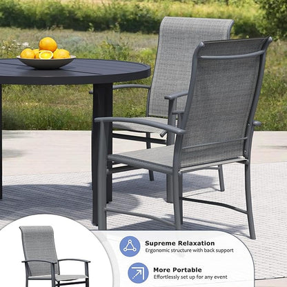 Outdoor Dining Chairs Set of 4, Stackable Patio Chairs with Metal Frame & Textilene Fabric, Perfect for Patio Garden Deck, Grey