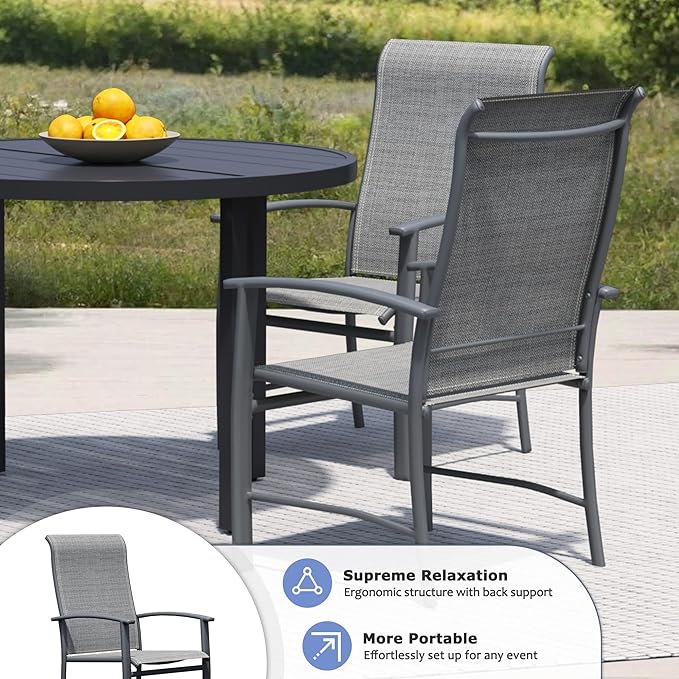 Outdoor Dining Chairs Set of 6, Stackable Patio Chairs with Metal Frame & Textilene Fabric, Perfect for Patio Garden Deck, Grey