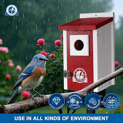 Bird Houses for Outside, Claret-Red Bird House, Bluebird Houses for Outside, Garden Decoration Birdhouses for Outdoors, Bluebird Finch Swallow Wren Chickadee