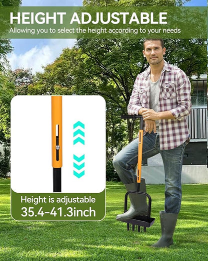 2-in-1 Manual Lawn Aerator Tool with Soil Core Storage Tray - 41.3" Heavy Duty Carbon Steel Garden Core Aerator Lawn Tool- Multifunctional Spike & Plug Aerator for Compacted Soil(Black + Orange)
