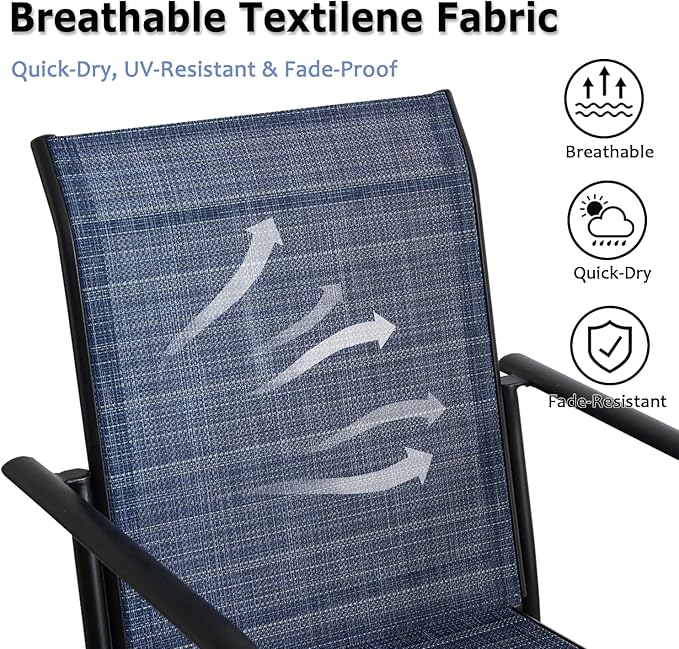 Patio Chairs Set of 2, Outdoor Dining Chairs with Breathable Textilene Fabric, Stackable Patio Chairs for Lawn, Garden, Backyard, Poolside, Dark Blue