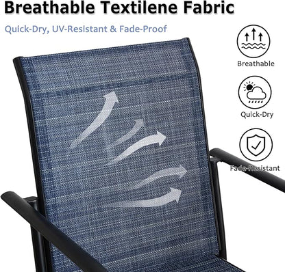 Patio Chairs Set of 6, Outdoor Dining Chairs with Breathable Textilene Fabric, Stackable Patio Chairs for Lawn, Garden, Backyard, Poolside, Dark Blue