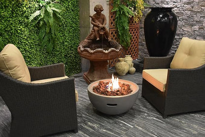 AMS Fireplace | Modeno Nantucket Package | Light Gray Natural Gas Fire Pit Table for Outside Patio Bundle with SS Burner Lid | Free Ice Bucket