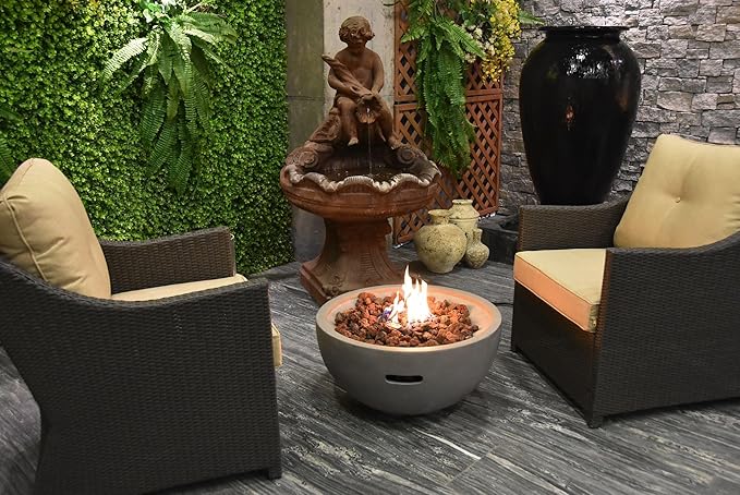 AMS Fireplace | Modeno Nantucket Package | Light Gray Liquid Propane Gas Fire Pit Table for Outside Patio Bundle with Tank Cover and SS Burner Lid | Free Ice Bucket