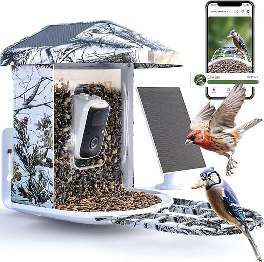 DCT Smart Bird Feeder with Camera: 1080P HD AI Identify 11K+ Species Weatherproof Squirrel Alert APP Control 2-Way Audio for Bird Lovers Garden/Backyard Outdoor Watching Gift