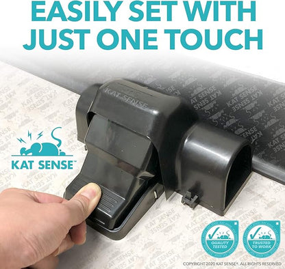 Kat Sense Dual Covered Rat & Chipmunk Traps Set of 2 - Humane Rat Trap Indoor & Outdoor Use, Hinders Accidental Triggering, Tunnel Mouse Trap Design, Touch-Free, Snap Traps for Rats, Mice, Chipmunks