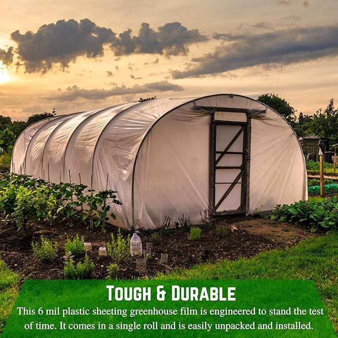 Farm Plastic Supply - Clear Greenhouse Plastic Sheeting - 6 mil - 4 Year UV Resistant Polyethylene Greenhouse Film, Replacement Cover, Hoop House Green House Cover for Gardening, Farming (25' x 40')
