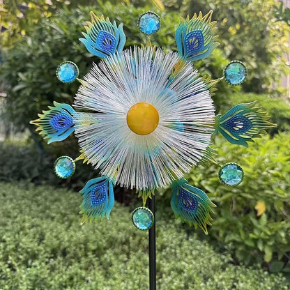 46" Peacock Feather Solar Wind Spinners for Yard and Garden, Sapphire Kinetic Windmill Wind Spinner Outdoor Decor, Wind Sculpture Yard Art for Patio, Lawn & Garden