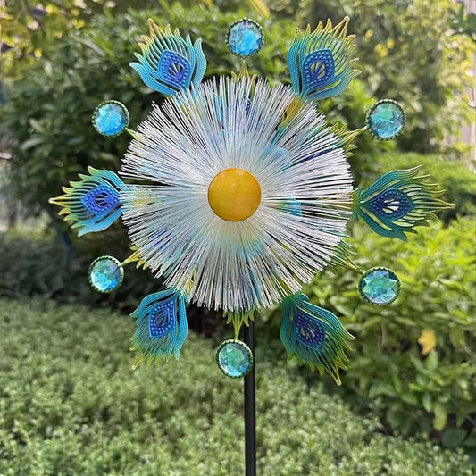 46" Peacock Feather Solar Wind Spinners for Yard and Garden, Sapphire Kinetic Windmill Wind Spinner Outdoor Decor, Wind Sculpture Yard Art for Patio, Lawn & Garden