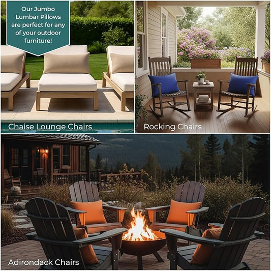 RSH Décor Sunbrella Jumbo Lumbar Pillow Covers – Set of 4 | 26" x 16" | Outdoor Use – Patio, Lounge, Adirondack, Deck | Water & Fade-Resistant | Play Oat | Includes Down-Alternative Inserts
