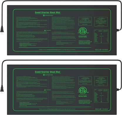 iPower 2 Pack Seedling Heat Mat for Seed Starting, ETL Listed Durable Waterproof Warm Hydroponic Heating Pad, for Indoor Plants Germination, 10" x 20"