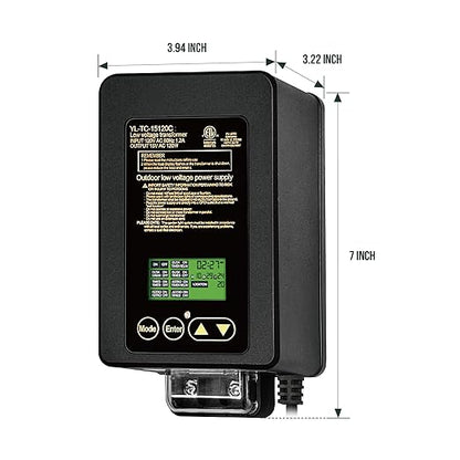 GKOLED 120W Low Voltage Landscape Transformer, Integrated Astronomic Timer and Photocell Sensor, 120V AC to 15V AC for Outdoor LED Landscape Lighting, Weatherproof, ETL Listed