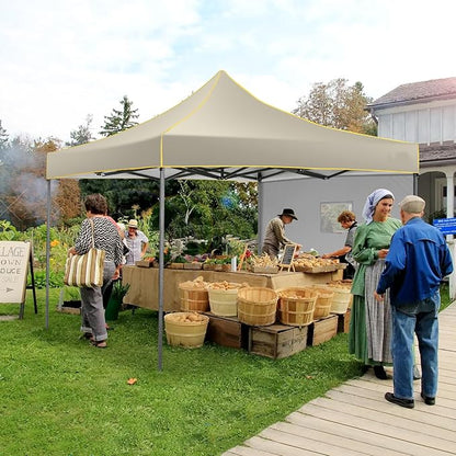 COBIZI 10x10 Pop Up Canopy Tent, Easy Setup Canopy with Sidewalls Waterproof & UPF 50+, Heavy Duty Commercial Instant Craft Fair Tent for Party, Event, Vendor, Farmer Market(Khaki)