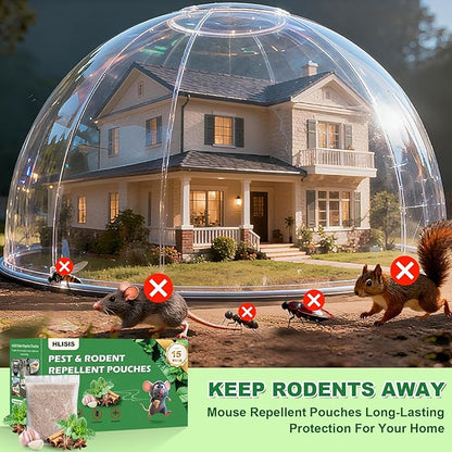 15 Pack Mouse Repellent Pouches, Natural Peppermint Oil Rodent Repellent Pouches for Mice, Squirrel, Rats, Roaches, Ant, Spiders and Other Pests, Indoor & Outdoor Use