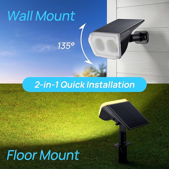 Consciot Solar Spot Lights Outdoor Waterproof, 24 LED Dusk-to-Dawn Solar Spotlight, 2 in 1 Adjustable Wall Lights, Warm White Solar Landscape Spotlights for Garden Yard Wall Walkway, 6 Pack