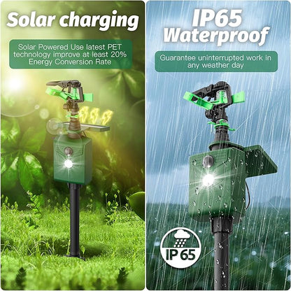 Motion Activated Animal Repeller with Water Sprinkler and Flashing Light, Solar Powerd Deer Cat Repellent Outdoor Deer Deterrent - Keep Rabbits Shunks Dog Raccoons Birds Away from Lawn and Garden