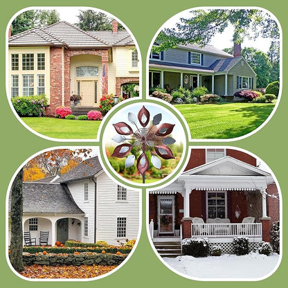 GUAGUA Classical Metal Wind Spinner Outdoor, 360 Degrees Swivel Wind Spinners for Yard and Garden, 74 in Wind Sculptures Willow Leaves Patio Decor (Red)