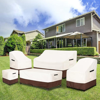 Stackable Patio Chair Covers Waterproof Patio Furniture Covers, 28 W x 36 D x 47 H InchesFits for 4-6 Stackable Dining Chairs 2 Pack (Beige & Brown)