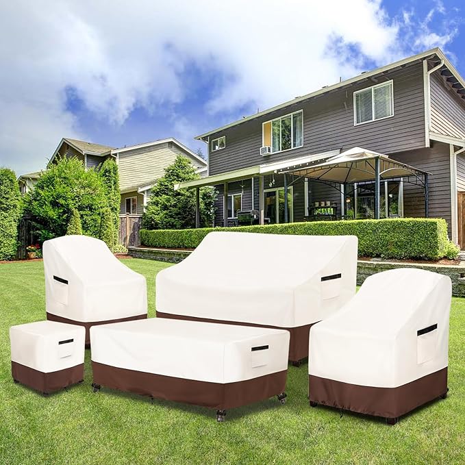 Adirondack Chair Cover 2 Pack,Waterproof Heavy Duty Patio Furniture Covers,Patio Adirondack Chair Covers for Outdoor Chairs(30 W x 34 D x 36 H inches) Beige & Brown