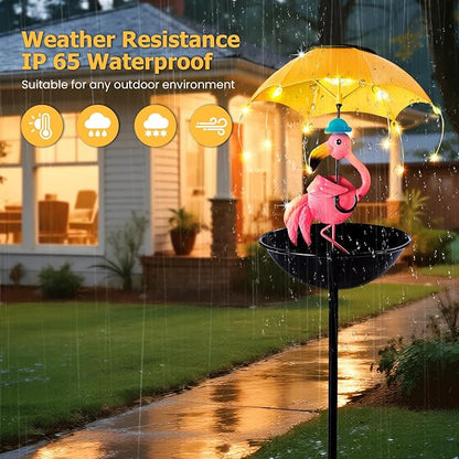 Bird Feeder Solar Garden Decor, Waterproof Flamingo Metal Wildbird Cardinals Hummingbirds Feeders with LED Lights, Gifts for Mom Grandma Bird Lovers Outdoor Path Yard Decoration
