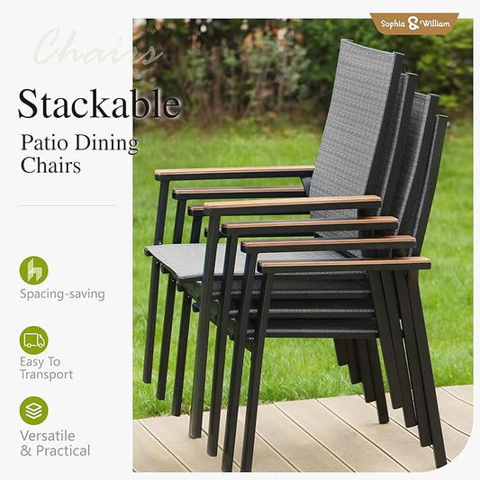Sophia & William Outdoor Dining Set 7 Pieces, 6 x Aluminum Patio Dining Chairs and Large 64" Metal Dining Table, Space-Saving and Lightweight for Patio Lawn Garden (Grey)