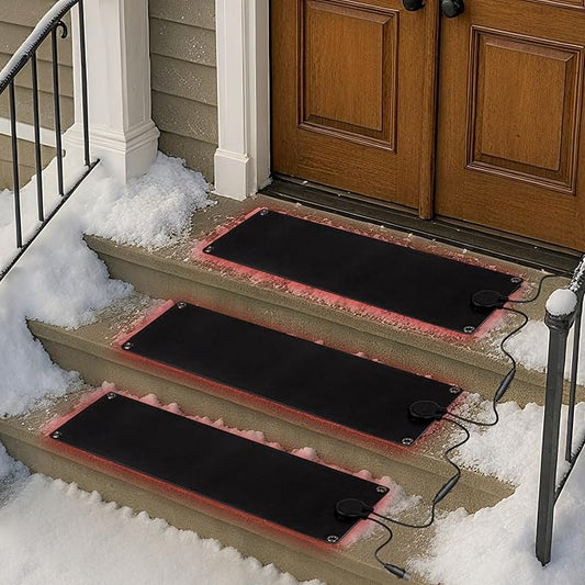 Walensee Snow Melting Mats Outdoor for Stairs, 10" x 30" 3-Pack Graphene Heated Outdoor Mats with Plug, No-Slip Rubber Snow Heating Mats, Ice Melts Pads Winter Sidewalks, Steps, Decks Snow Removal