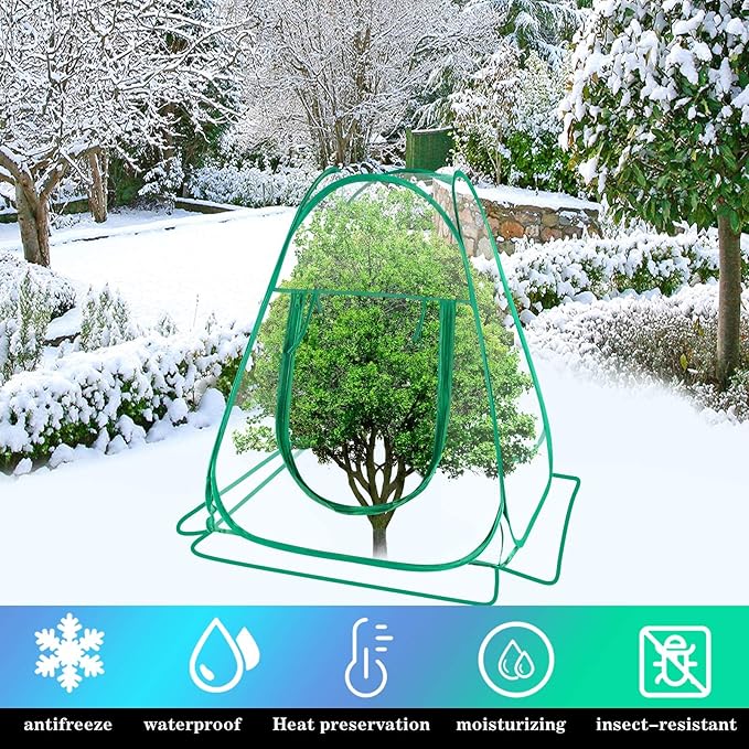 Pop Up Greenhouse Cover Transparent PVC Mini Greenhouse Outdoor with 4 Fixed Nails, Clear Portable Backyard Gardening Sunshine Tent for Cold Frost Protector Gardening Plants