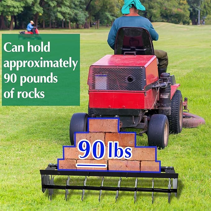 Lasnten 32 Inch Tow Behind Spike Aerator Soil Penetrator Spikes Tractor with Galvanized Steel Tines and Wide Tow Bar Black Lawn Aerator for Home Yard Farm Use