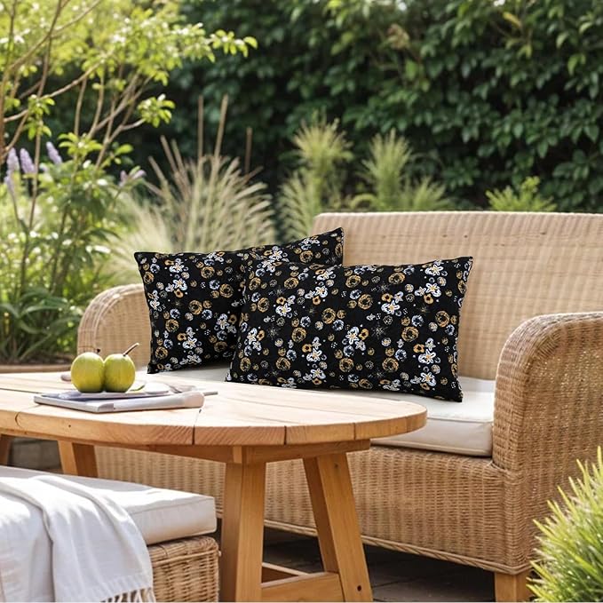 idee-home Outdoor Pillows with Inserts Included, Patio Outside Lumbar Pillows Waterproof Set of 2, 12 x 20 inch