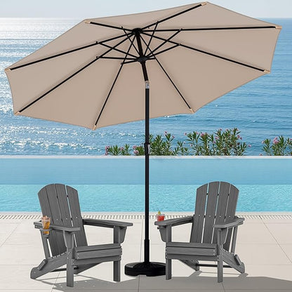 SERWALL Folding Adirondack Chair Set with 9 Ft Umbrella, Adjustable HDPE Adirondack Chair with 3 Recline Positions, Gray (Umbrella Base is not Included)