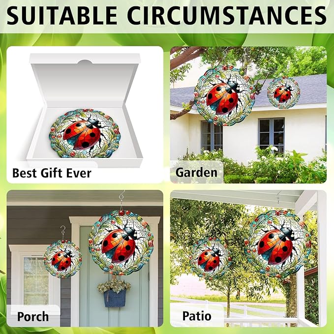 Ladybug Wind Spinner, Ladybug Wind Spinner Hanging for Yard and Garden, Unique Gift Wind Spinner, 3D Hanging Wind Spinner Outdoor
