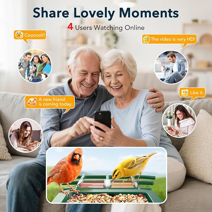 PeckCam® Bird Feeder with Camera Solar Powered, AI Identify & Auto Capture, 2K HD Live Video Smart Bird Feeder Camera Instant Notifications in Backyard, Gift for Bird Lovers