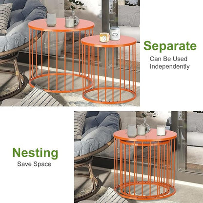 SUNNYPARK Outdoor Side Table Set of 2, Metal Circle Accent End Tables for Balcony Backyard Garden Indoor Living Room, Durable Black Nesting Coffee Tables, 20”+16” Dia