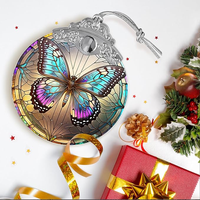 Stained Glass Suncatcher Butterfly Ornament for Christmas, Holidays, Tree Decor, Home Decoration and Gifts
