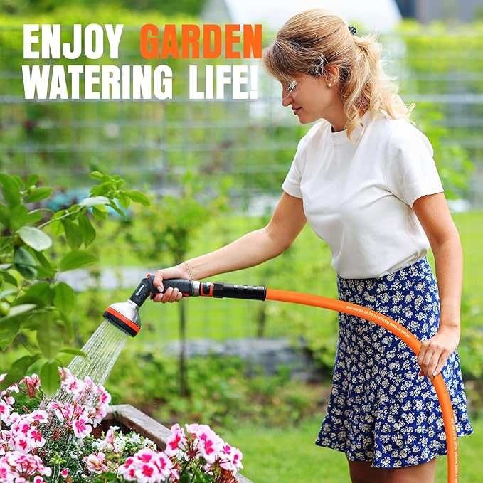 Garden Hose 15 ft x 5/8", NON-EXPANDING Flexible Water Hose, Kink Resistant Lightweight Hybrid Hose, Leakproof Yard Hose with Male to Female Fittings