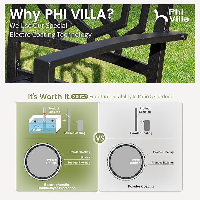 PHI VILLA 7 Pieces Patio Dining Set, Outdoor Dining Table Set for 7 with Stackable Patio Dining Chairs, Patio Table and Chairs Set for Outsides, Black Style 2