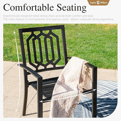 Sophia & William 7 Piece Outdoor Table and Chairs Patio Dining Set Metal Patio Table Furniture Set with Large Rectangular Dining Table for 6 Person and Stackable Outdoor Chairs Support 300LBS (Balck)