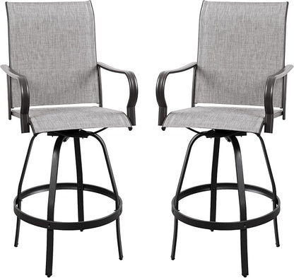 Vongrasig 2 Piece Patio Swivel Bar Chairs, All Weather Metal Textile High Swivel Bar Stools Chairs, Outdoor High Top Bistro Set for Backyard, Lawn Garden, Balcony, Light Grey