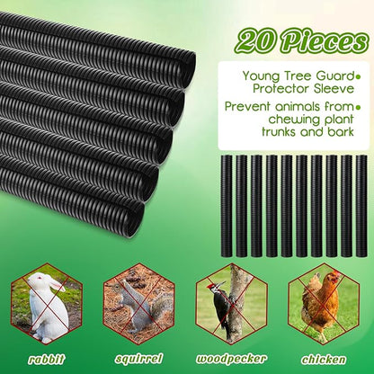 Menkxi 20 Pcs Corrugated Tree Guards Saplings Tree Trunk Protectors from Deer Tree Tubes Guard Tube Wraps to Protect Bark, Sapling from Rodents, Mowers, Animals(15.7 x 2",Black)