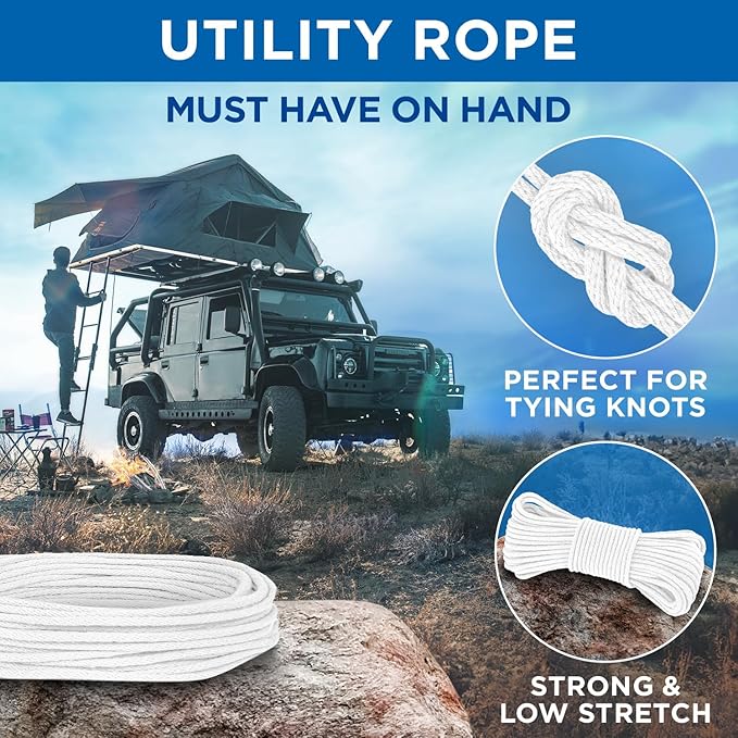 TECEUM Cotton Rope 3/16” (5 mm) – 200 FT – Strong All-Purpose Braided Rope – Natural Cotton – for Crafting, Сamping, Clothes Line, DIY, Indoor & Outdoor Use – White