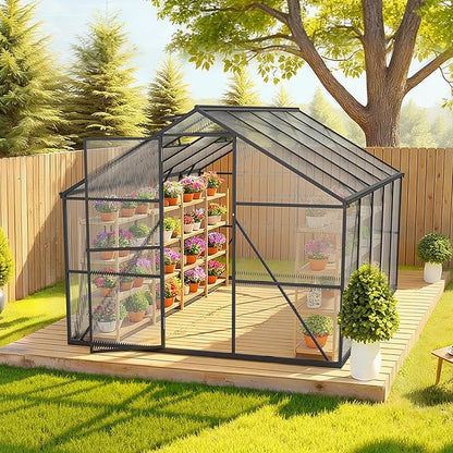 VEVOR 8 x 10 FT Polycarbonate Greenhouse, Heavy Duty Outdoor Green House with Adjustable Vents & Push-Pull Lockable Door, Quick Setup, Aluminum Frame Walk-in Greenhouse Sunroom for Outside Garden Lawn