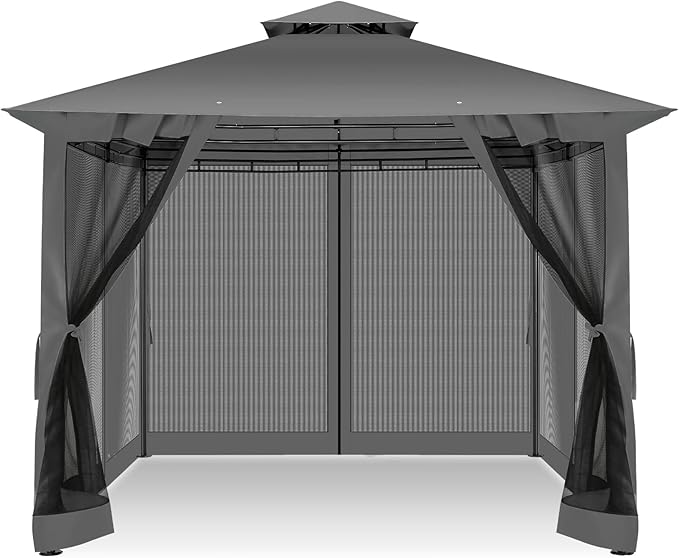 COBIZI Gazebo 10x10 Heavy Duty Gazebos with Improved Nettings Outdoor Gazebo Double Roof Patio Gazebos with Metal Steel Frame Outdoor Canopy for Patio, Deck, Backyard(Black)