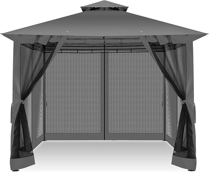 COBIZI Gazebo 10x10 Heavy Duty Gazebos with Improved Nettings Outdoor Gazebo Double Roof Patio Gazebos with Metal Steel Frame Outdoor Canopy for Patio, Deck, Backyard(Black)