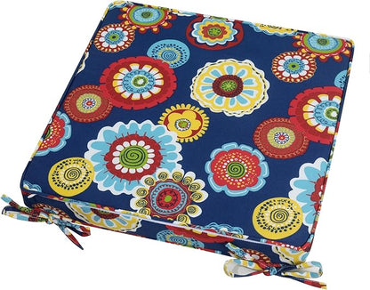 Magpie Fabrics Indoor Outdoor Waterproof Square Chair Cushion, 18" x 18" x 2.5", 2 Pack, Water Resistant Seat Cushions, for Patio Garden Office, Floral Navy