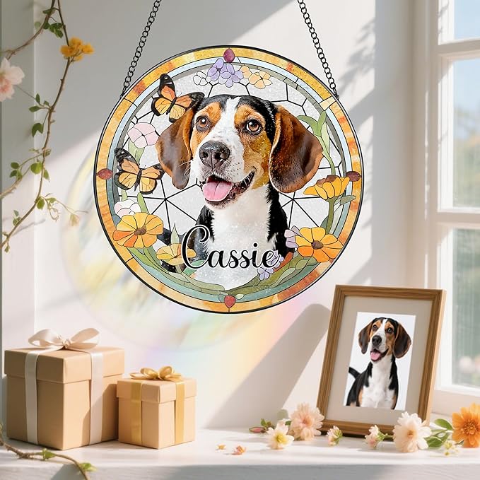 Personalized Pet Suncatcher, Loss of Pet Sympathy Gift Dog, Dog Memorial Gifts, Cat Memorial Gift, Pass Away, Remembrance, Bereavement Gifts for Dogs Lovers or Cats Lovers - Pattern B